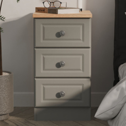 Crowndale Norfolk Dusk Grey and Bardolino Oak 3 Drawer Bedside Cabinet Ready Assembled - thumbnail 1