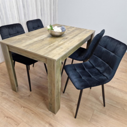 Portland 4 Seater Dining Set Rustic Effect and Black Velvet