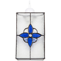 Happy Homewares Traditional Clear Glass Tiffany Style Ceiling Pendant Shade with Royal Blue Panels