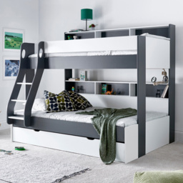Bedmaster Oliver Grey and White Triple Sleeper Single Drawer Bunk Bed with Pocket Sprung Mattresses - thumbnail 1