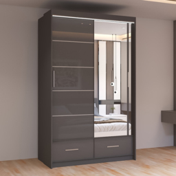 Sliding Wardrobes 4U Sycylia Grey 2 Door 2 Drawer High Gloss Mirror Wardrobe - thumbnail 1