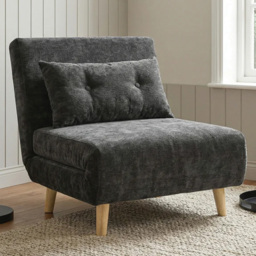 HGD Aurora Dark Grey Fabric Single Seater Sofa Bed with Angular Wooden Legs
