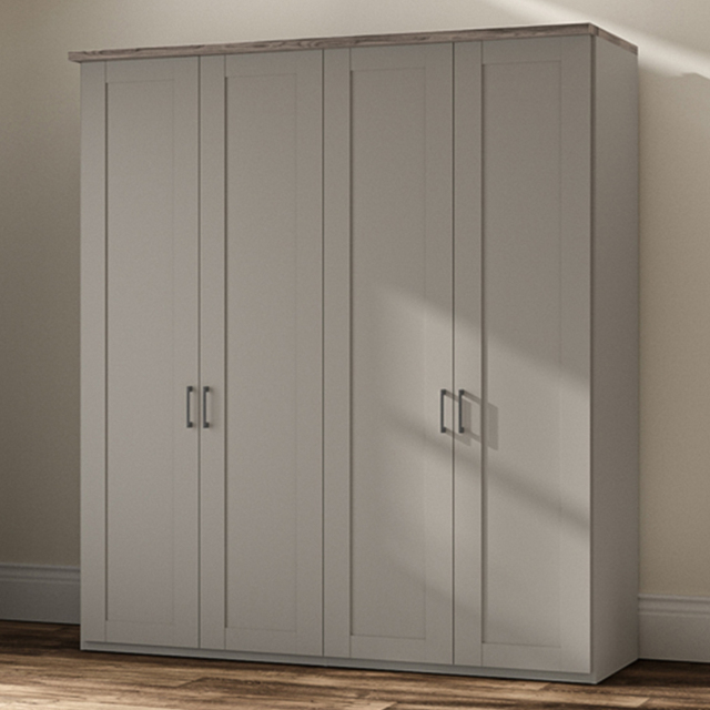 Homebase Truro Grey 4 Door Hinged Wardrobe with Slate Handles - image 1