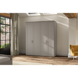 Homebase Truro Grey 4 Door Hinged Wardrobe with Slate Handles - thumbnail 4