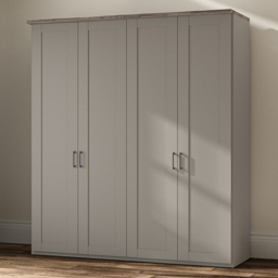 Homebase Truro Grey 4 Door Hinged Wardrobe with Slate Handles