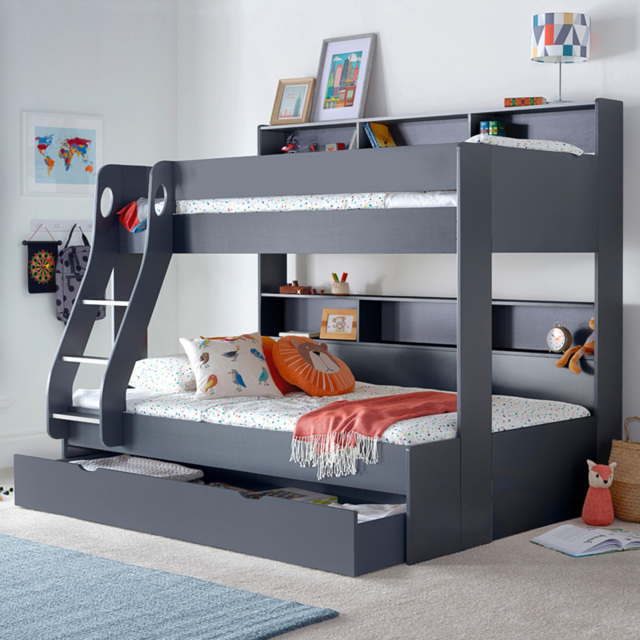 Bedmaster Oliver Onyx Grey Triple Sleeper Single Drawer Bunk Bed with Orthopaedic Mattresses - image 1