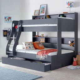 Bedmaster Oliver Onyx Grey Triple Sleeper Single Drawer Bunk Bed with Orthopaedic Mattresses