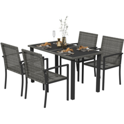 Outsunny Rattan 4 Seater Dining Set Grey - thumbnail 2