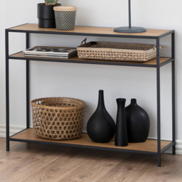 Florence Seaford 2 Shelf Black and Oak Console Table