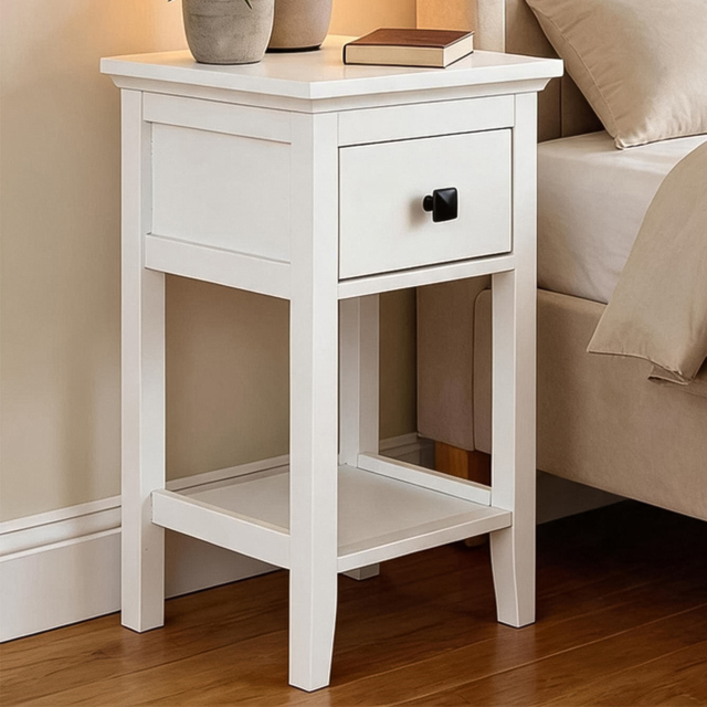Home Source Single Drawer White Compact Bedside Table - image 1
