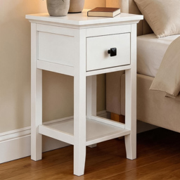 Home Source Single Drawer White Compact Bedside Table - thumbnail 1
