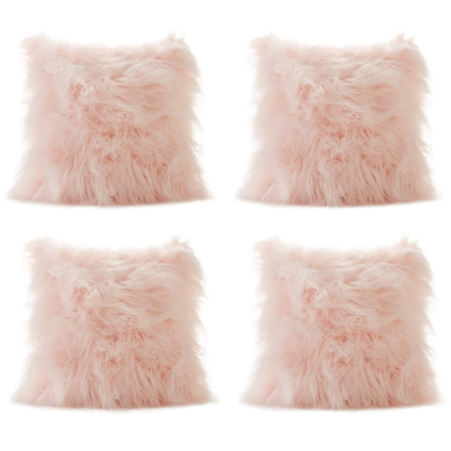 Alan Symonds Mongolian Faux Fur Pink Cushion with Polyester Filled Pad 43 x 43cm 4 Pack