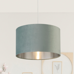 Lighting Collection Sage Green Silver Inner Velvet Drum Shade 40cm - thumbnail 2