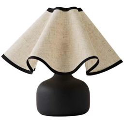 ValueLights Emilia Black Ceramic Table Lamp with Linen Wave Shade and Bulb