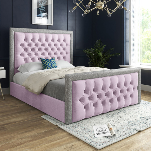 Venice Super King Size Pink Soft Velvet Upholstered Bed Frame with Glitter Border Headboard - image 1