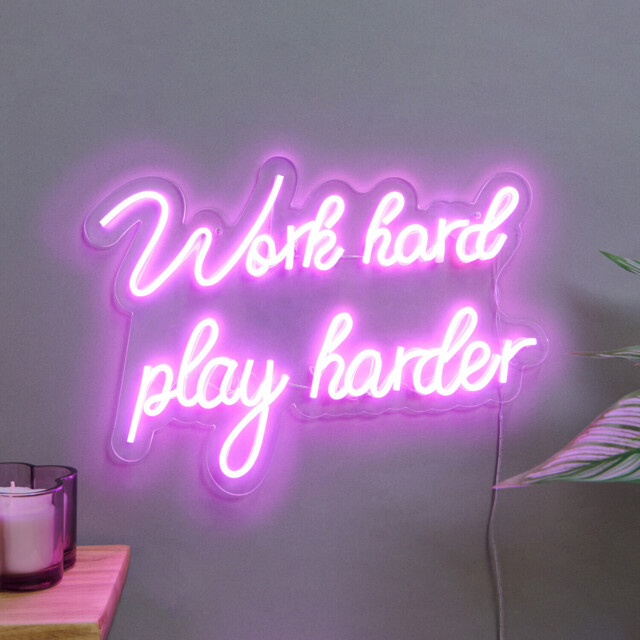 White 271 Pink LED Work Hard Play Harder Neon Sign 30 x 40cm - image 1