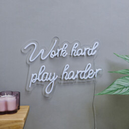 White 271 Pink LED Work Hard Play Harder Neon Sign 30 x 40cm - thumbnail 2