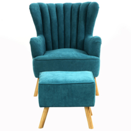 Living and Home Faux Wool Upholstered Blue Armchair with Footstool - thumbnail 3