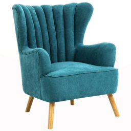 Living and Home Faux Wool Upholstered Blue Armchair with Footstool - thumbnail 4