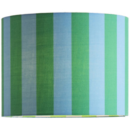 ValueLights Callie Colour Clash Blue and Green Striped Fabric Drum Lamp Shade Large