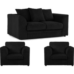 Luxor 4 Seater Black Jumbo Cord Sofa Set with Scatter Back - thumbnail 2