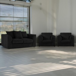 Luxor 4 Seater Black Jumbo Cord Sofa Set with Scatter Back