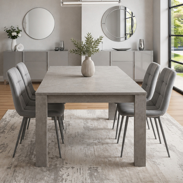 Kosy Koala 4 Seater Grey Stone Effect Velvet Dining Set - image 1