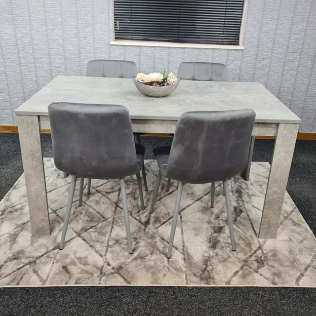 Kosy Koala 4 Seater Grey Stone Effect Velvet Dining Set - image 1
