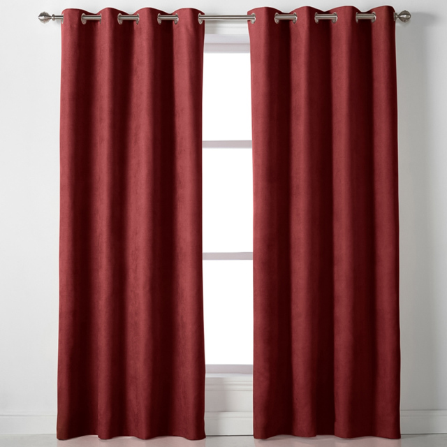 Alan Symonds Velvet Chenille Ring Top Eyelet Curtains Red 142 x 229cm - image 1