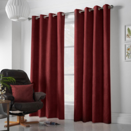 Alan Symonds Velvet Chenille Ring Top Eyelet Curtains Red 142 x 229cm - thumbnail 4