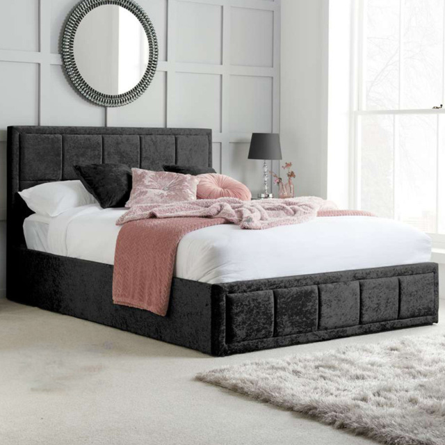 Hannover Double Black Crushed Velvet Ottoman Bed Frame - image 1