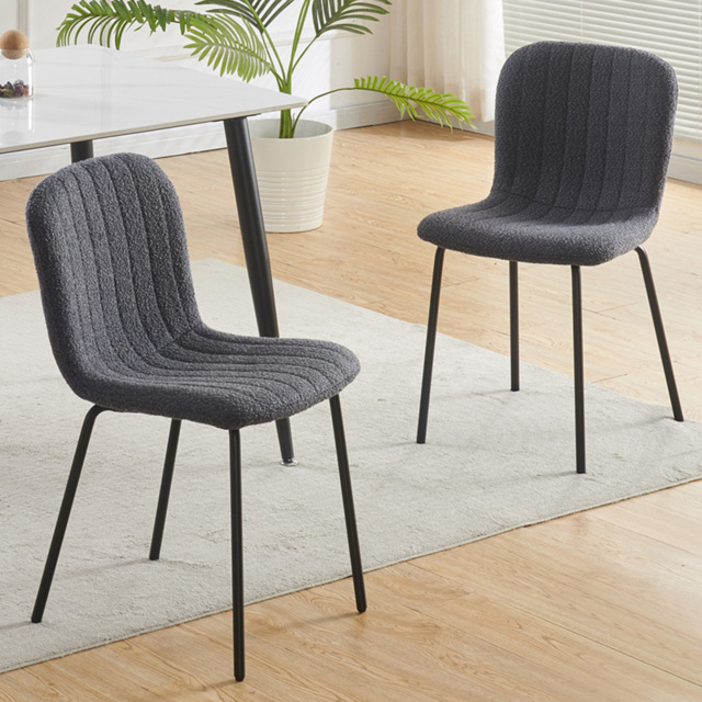 Bella Dark Grey Teddy Faux Fur Stitched Dining Chair Set of 2 - image 1