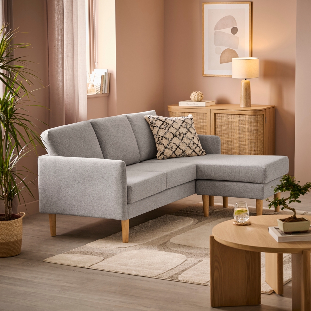 Jack Woven Fabric Seater Reversible Corner Sofa Light Grey by