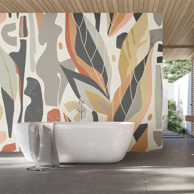 Origin Murals Abstract Leaf Shapes Grey Wall Mural - image 1