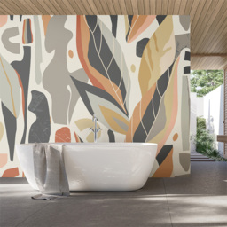Origin Murals Abstract Leaf Shapes Grey Wall Mural - thumbnail 1