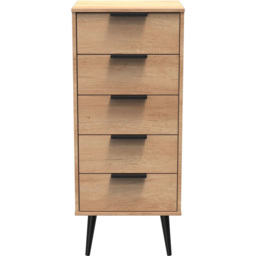 Crowndale Hong Kong 5 Drawer Nebraska Oak Tall Bedside Cabinet Ready Assembled - thumbnail 2