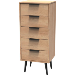 Crowndale Hong Kong 5 Drawer Nebraska Oak Tall Bedside Cabinet Ready Assembled - thumbnail 4