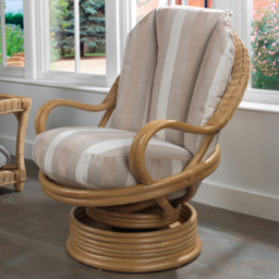 Desser Furniture Opera Duke Beige Stripe Light Oak Natural Rattan Laminated Swivel Rocking Chair