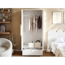 Flair Calista White 2 Door Single Drawer Ribbed Wardrobe - thumbnail 4