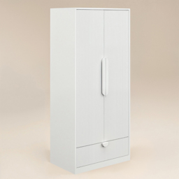 Flair Calista White 2 Door Single Drawer Ribbed Wardrobe - thumbnail 2