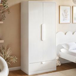 Flair Calista White 2 Door Single Drawer Ribbed Wardrobe - thumbnail 1
