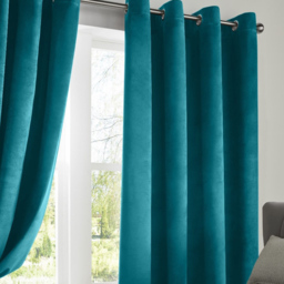 Alan Symonds Velvet Blackout Ring Top Eyelet Curtains Teal 117 x 229cm - thumbnail 2