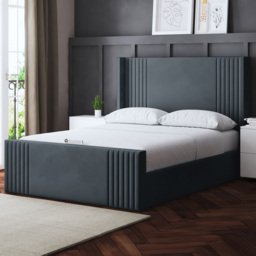 DS Living Elara Small Double Steel Winged Panel Bed Frame with Headboard