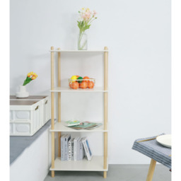 FurnitureHMD White and Natural 4 Tier Wood and MDF Large Bookshelf - thumbnail 3