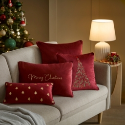Embroidered Christmas Tree Velvet Cushion - 30x50cm - thumbnail 2