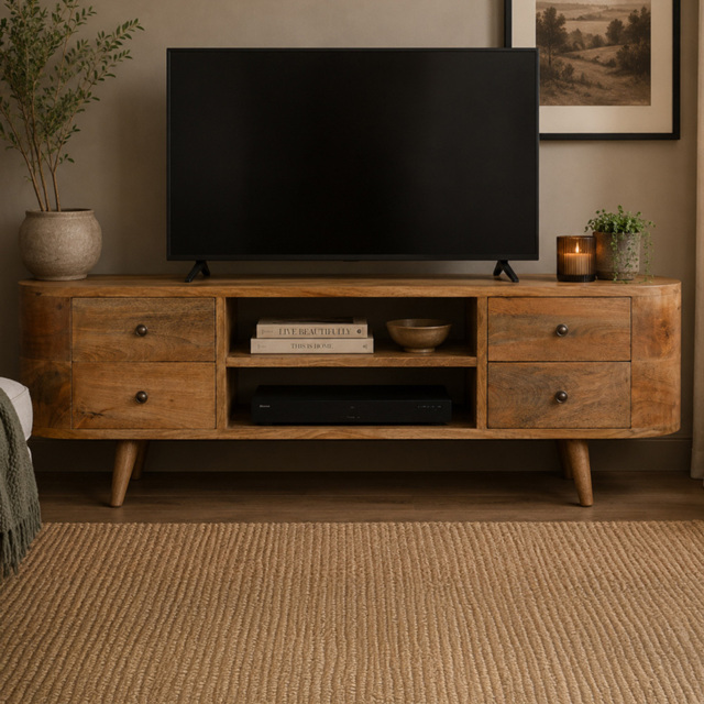 Artisan Furniture Beige 4 Drawer Solid Wood Rounded Entertainment Unit - image 1