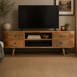 Artisan Furniture Beige 4 Drawer Solid Wood Rounded Entertainment Unit - thumbnail 1