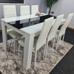 Kosy Koala 6 Seater Faux Leather Dining Set Black and White