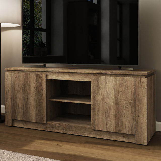 GFW Canyon Oak Grey 2 Door 2 Shelf TV Unit - image 1