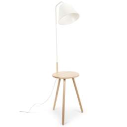 ValueLights Freja Natural Wood and White Side Table Floor Lamp